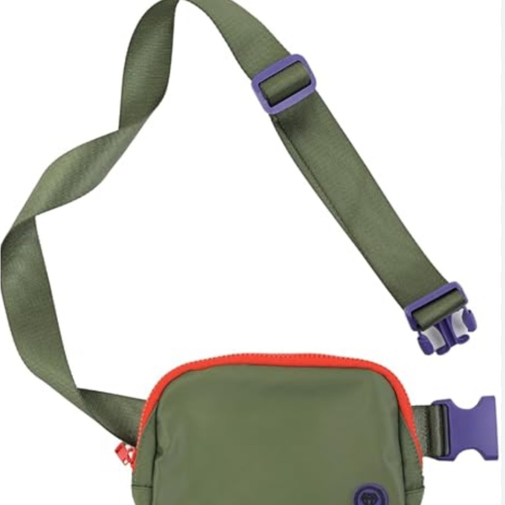 Chic Olive Green Crossbody Bag with Red‎ and Purple Accents